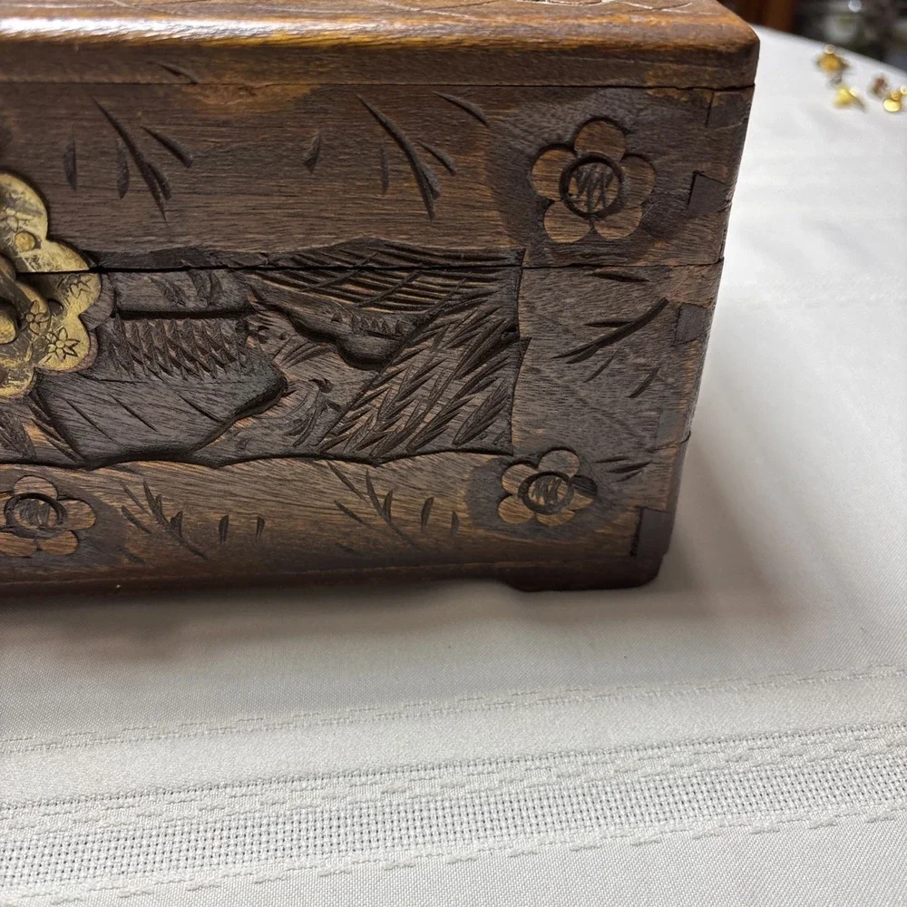 Ornate Asian Vintage / Antique Carved Wooden Chinese Chest / Box